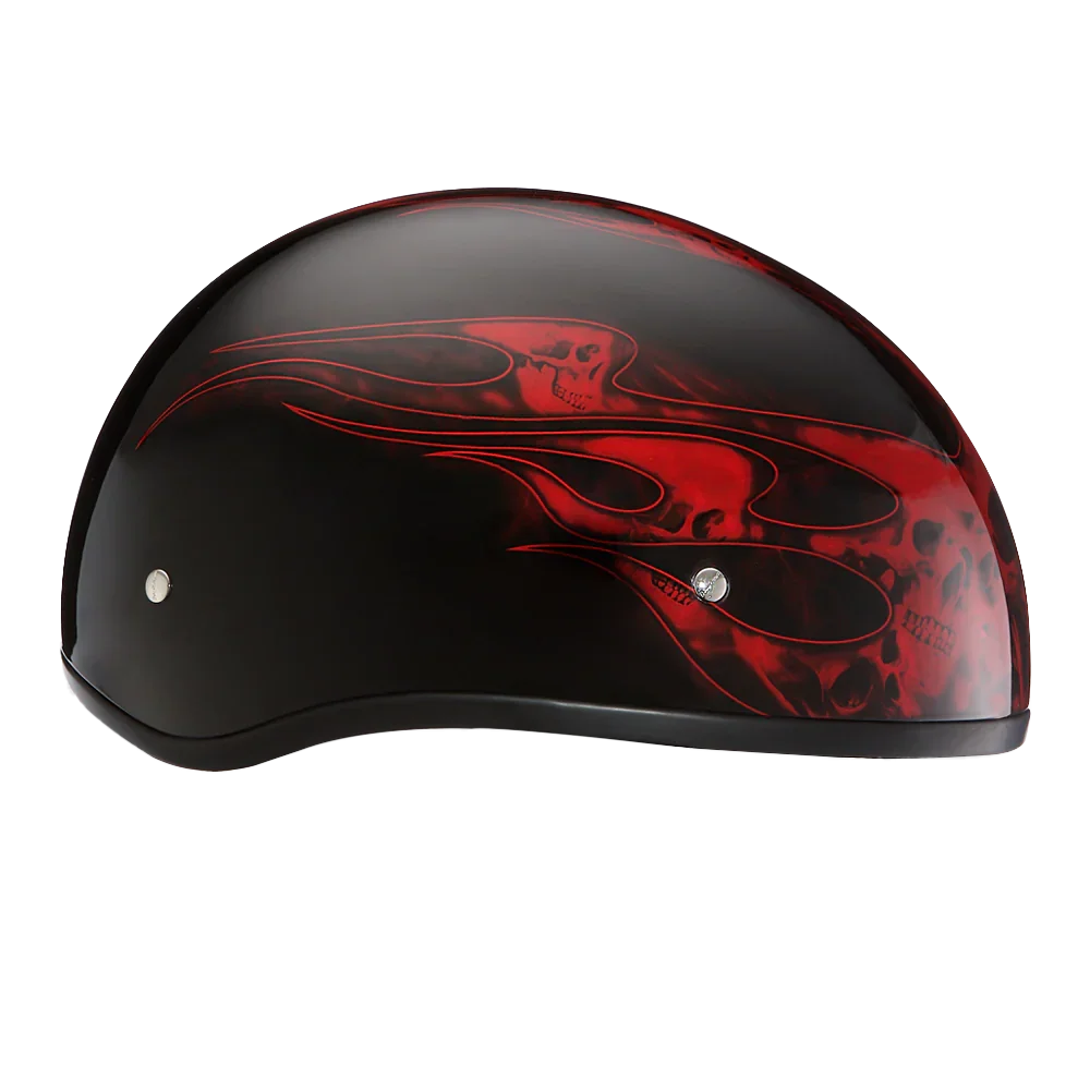 Daytona Helmets DOT Approved Daytona Motorcycle Half Face Helmet - Skull Cap Graphics for Men & Women, Scooters, ATVs, UTVs & Choppers - W/ Skull Flames Red