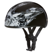 Daytona Helmets DOT Approved Daytona Motorcycle Half Face Helmet - Skull Cap Graphics for Men & Women, Scooters, ATVs, UTVs & Choppers - W/ Skull Flames Silver