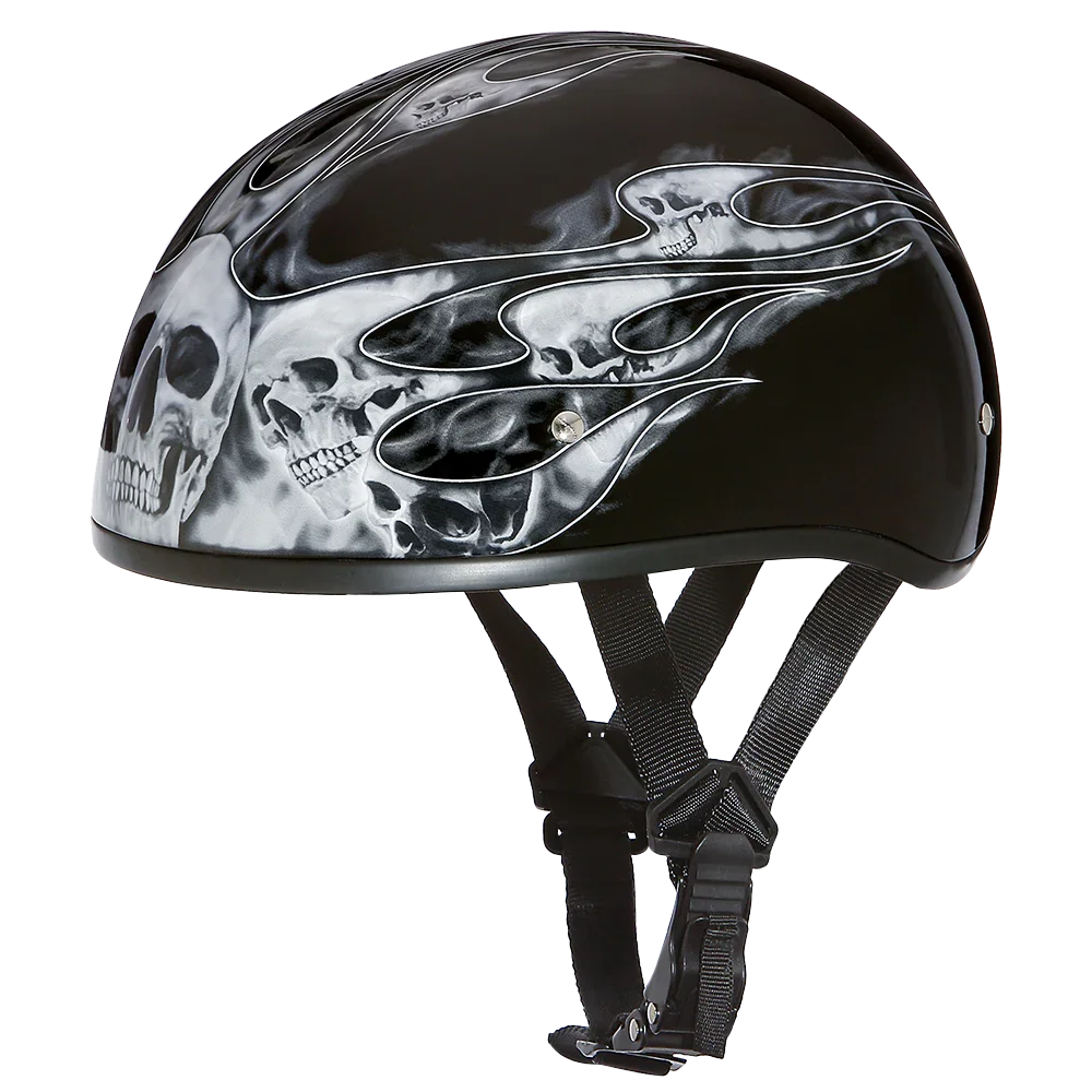 Daytona Helmets DOT Approved Daytona Motorcycle Half Face Helmet - Skull Cap Graphics for Men & Women, Scooters, ATVs, UTVs & Choppers - W/ Skull Flames Silver