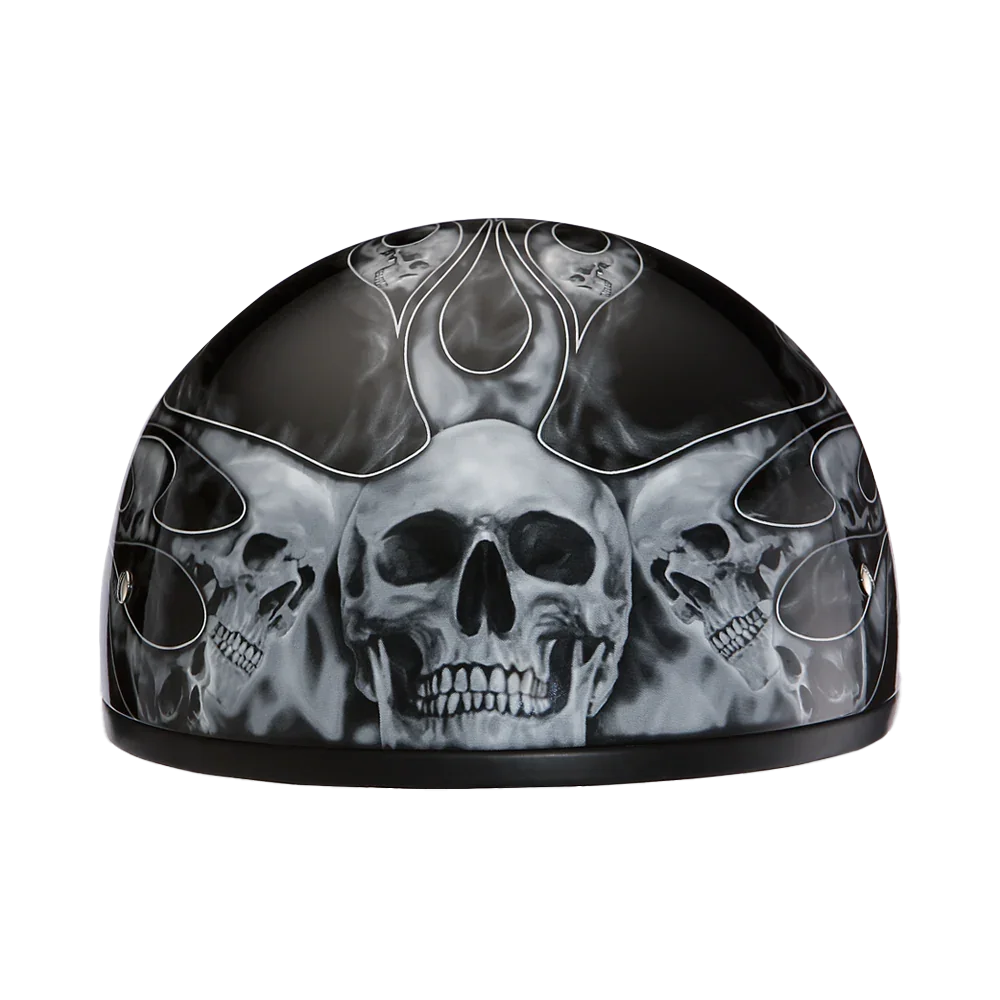 Daytona Helmets DOT Approved Daytona Motorcycle Half Face Helmet - Skull Cap Graphics for Men & Women, Scooters, ATVs, UTVs & Choppers - W/ Skull Flames Silver