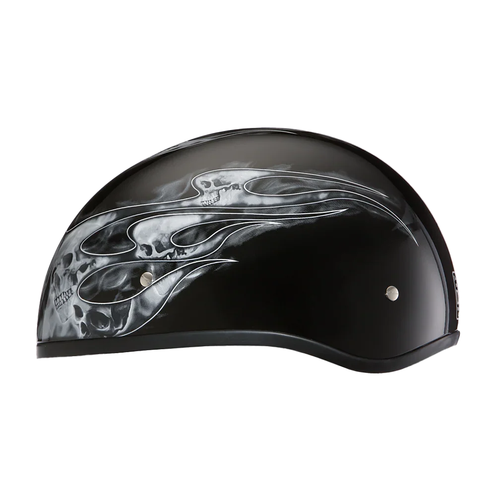 Daytona Helmets DOT Approved Daytona Motorcycle Half Face Helmet - Skull Cap Graphics for Men & Women, Scooters, ATVs, UTVs & Choppers - W/ Skull Flames Silver
