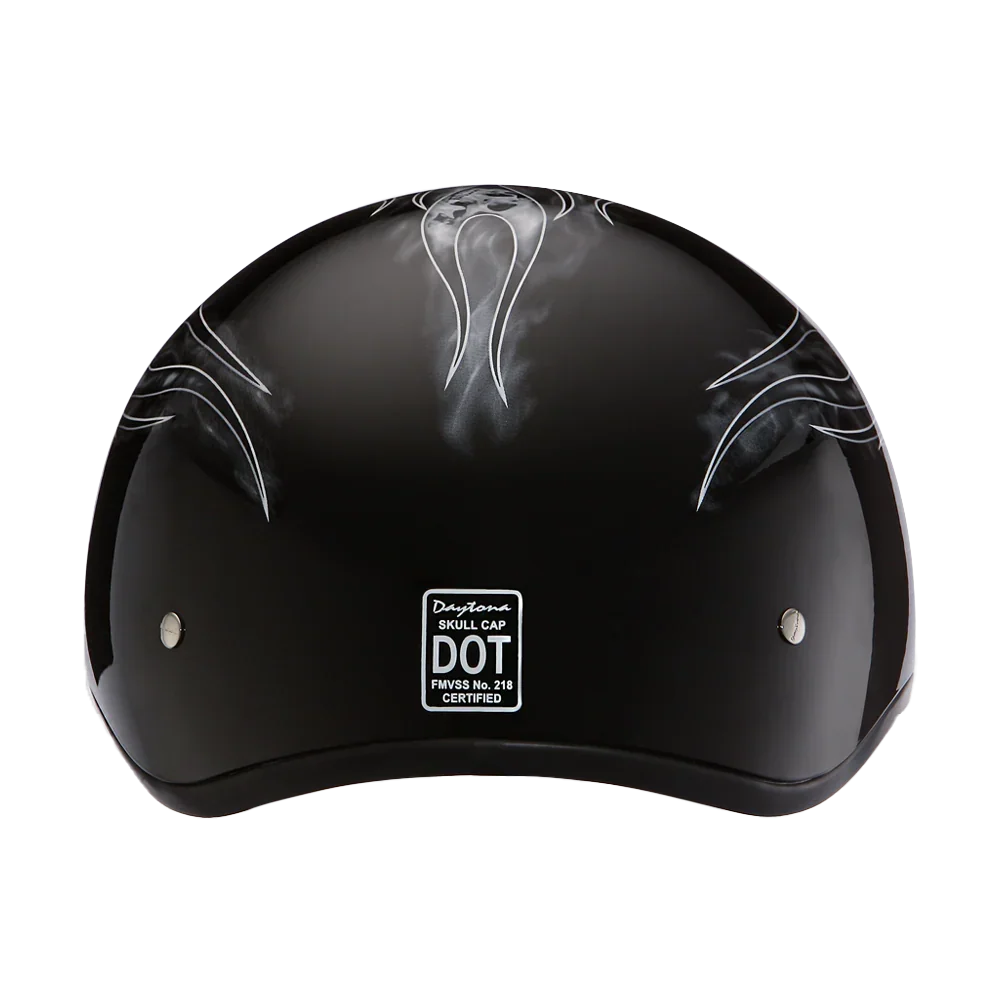 Daytona Helmets DOT Approved Daytona Motorcycle Half Face Helmet - Skull Cap Graphics for Men & Women, Scooters, ATVs, UTVs & Choppers - W/ Skull Flames Silver