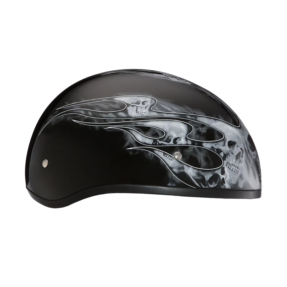 Daytona Helmets DOT Approved Daytona Motorcycle Half Face Helmet - Skull Cap Graphics for Men & Women, Scooters, ATVs, UTVs & Choppers - W/ Skull Flames Silver