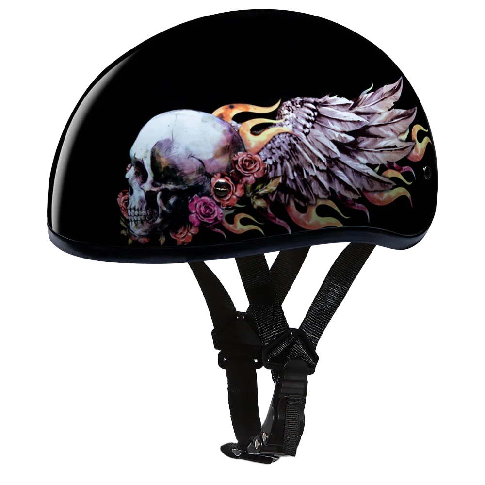 Daytona Helmets DOT Approved Daytona Motorcycle Half Face Helmet - Skull Cap Graphics for Men & Women, Scooters, ATVs, UTVs & Choppers - W/ Skull Wings