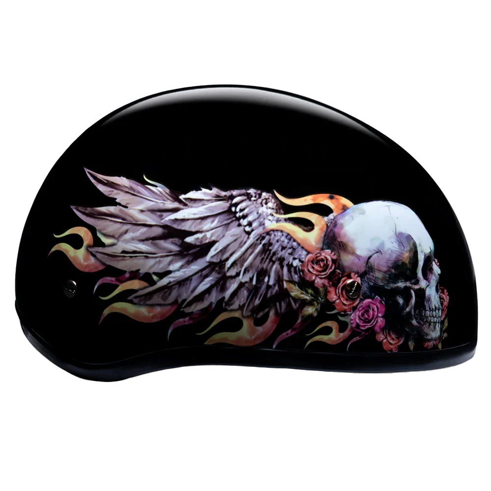 Daytona Helmets DOT Approved Daytona Motorcycle Half Face Helmet - Skull Cap Graphics for Men & Women, Scooters, ATVs, UTVs & Choppers - W/ Skull Wings