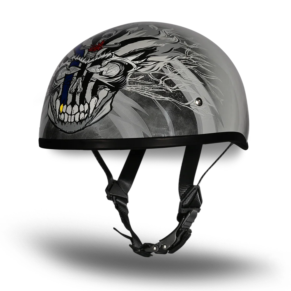 Daytona Helmets DOT Approved Daytona Motorcycle Half Face Helmet - Skull Cap Graphics for Men & Women, Scooters, ATVs, UTVs & Choppers - W/ Thunder