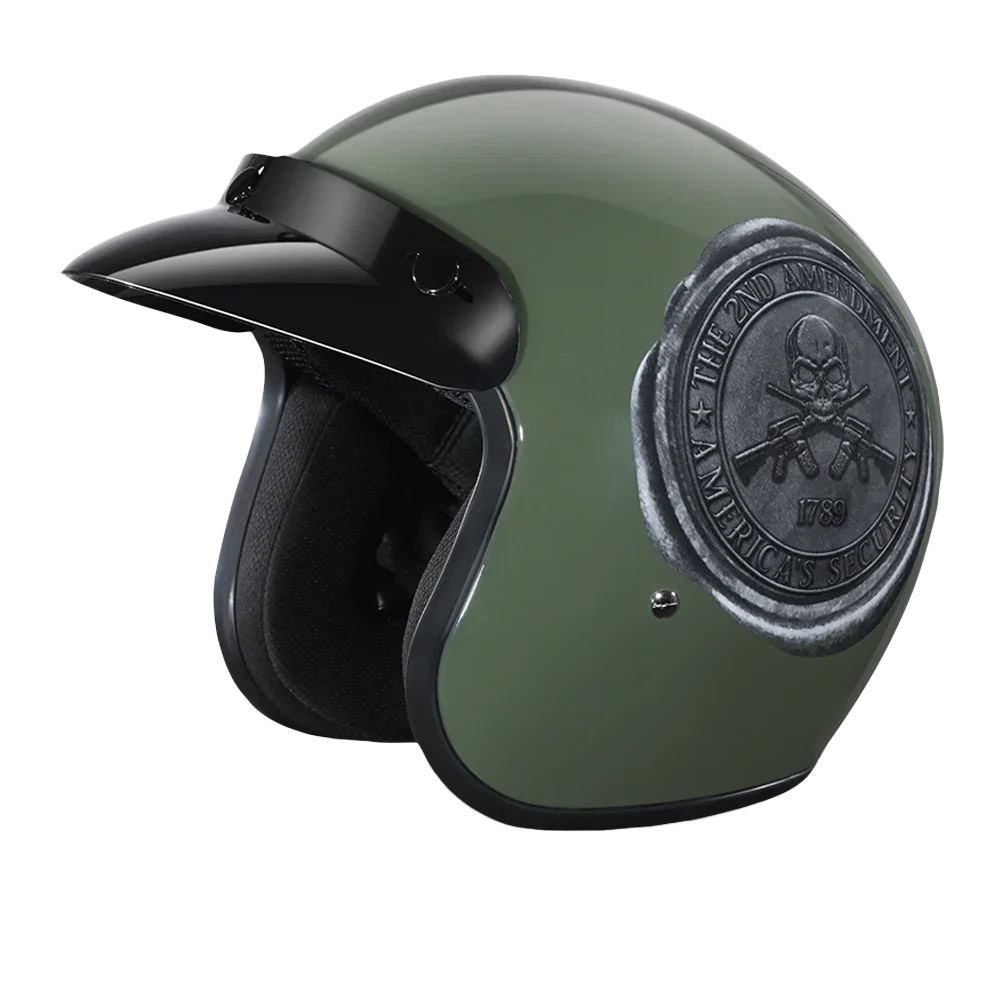 Daytona Helmets DOT Approved Daytona Cruiser Open Face Motorcycle Helmet - Men, Women & Youth - With Visor & Graphics - W/ 2nd Amendment Seal