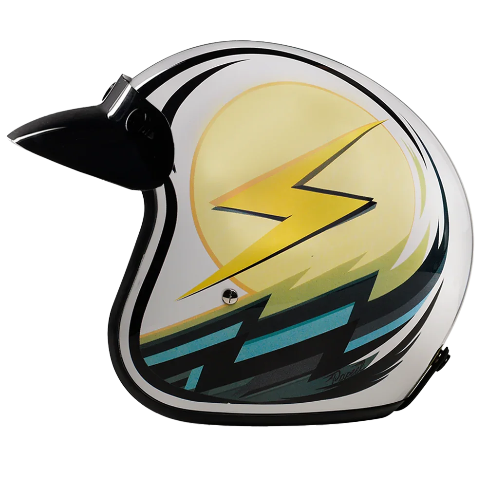 Daytona Helmets DOT Approved Daytona Cruiser Open Face Motorcycle Helmet - Men, Women & Youth - With Visor & Graphics - W/ Lightning