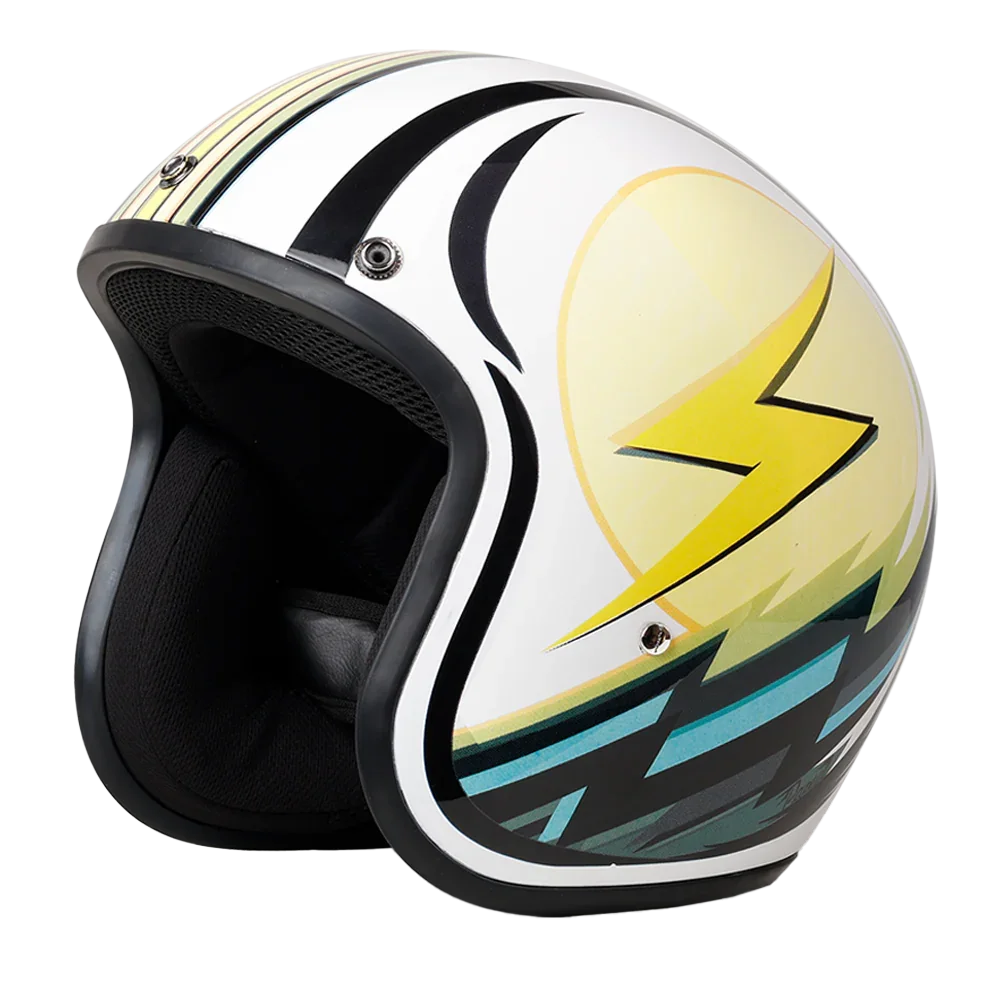 Daytona Helmets DOT Approved Daytona Cruiser Open Face Motorcycle Helmet - Men, Women & Youth - With Visor & Graphics - W/ Lightning