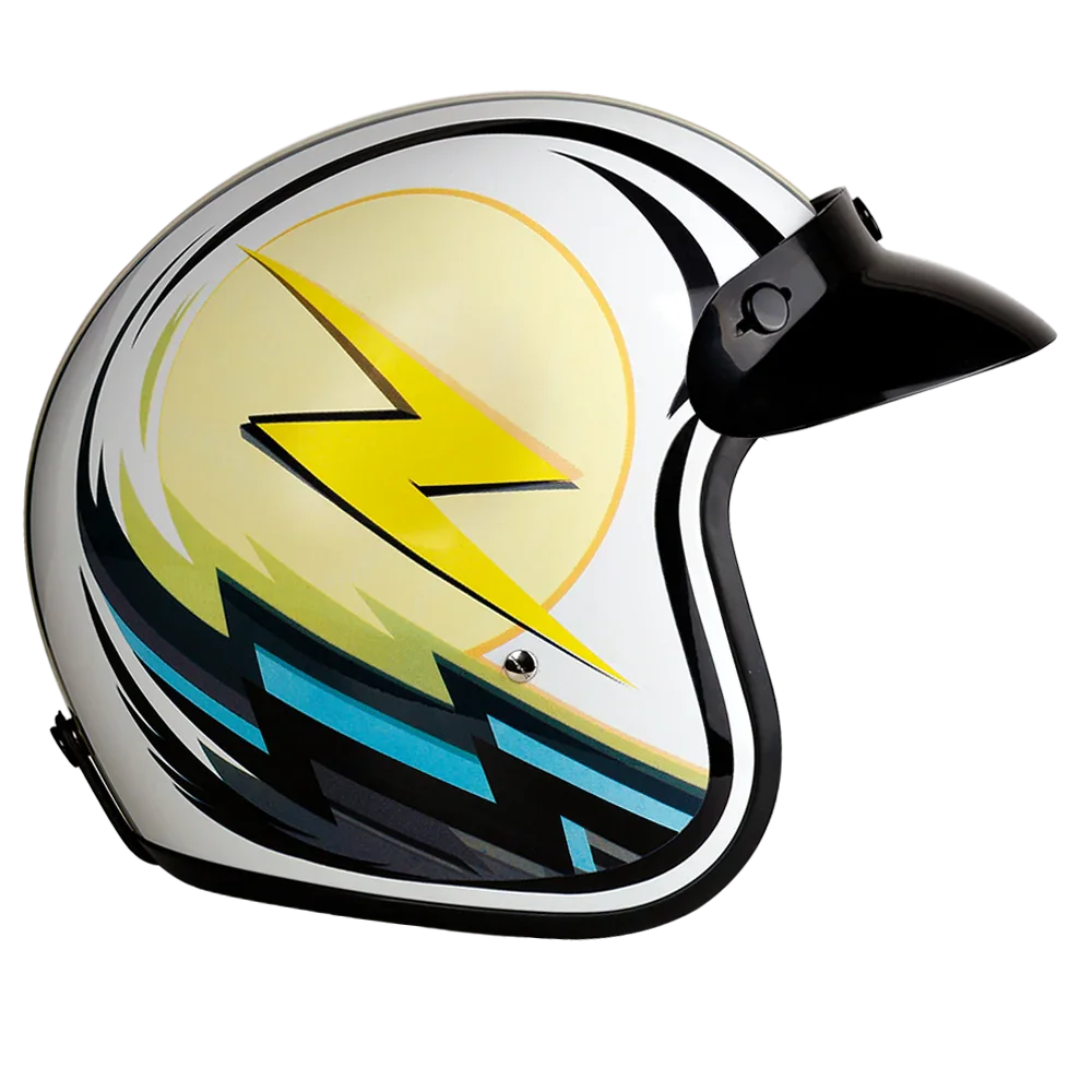 Daytona Helmets DOT Approved Daytona Cruiser Open Face Motorcycle Helmet - Men, Women & Youth - With Visor & Graphics - W/ Lightning