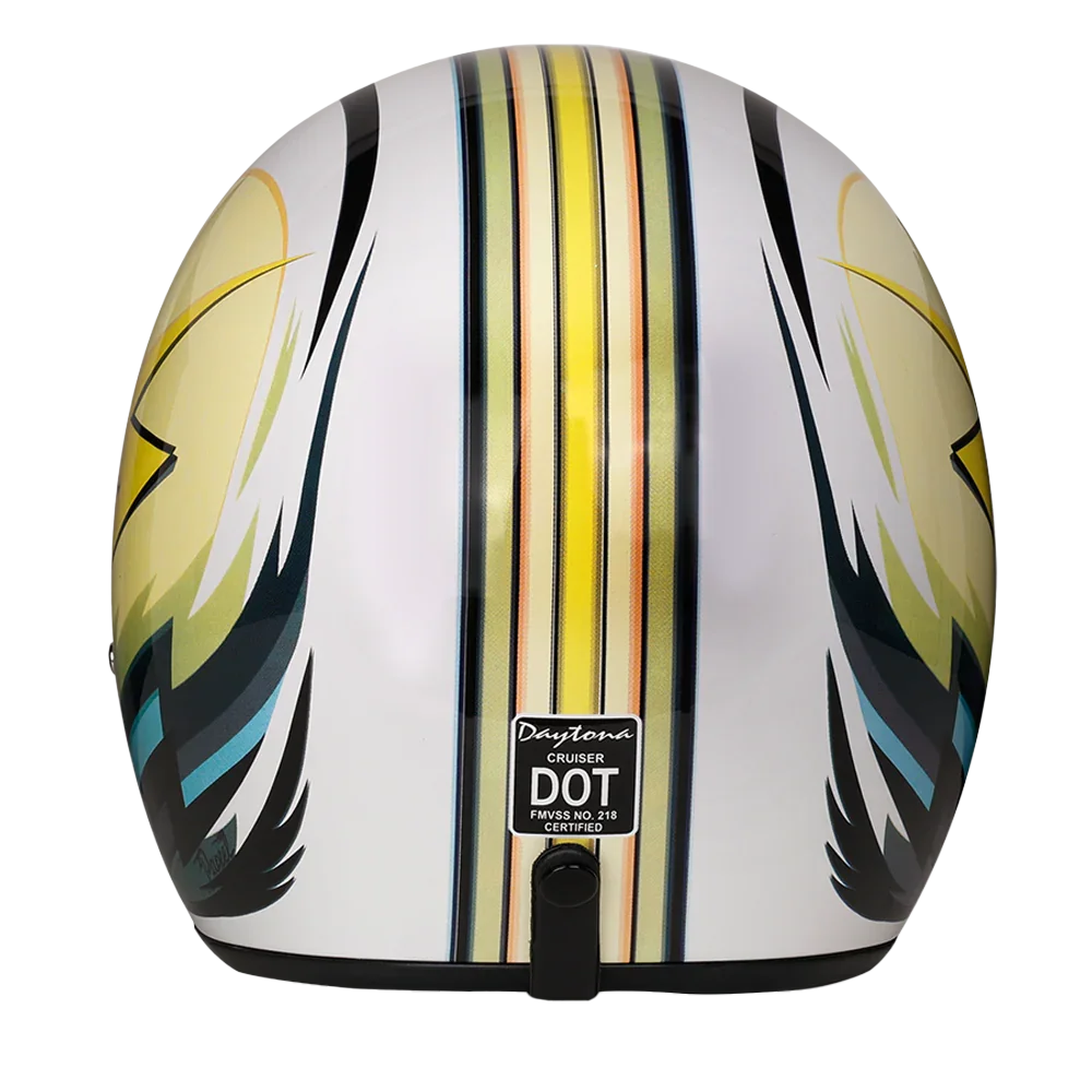 Daytona Helmets DOT Approved Daytona Cruiser Open Face Motorcycle Helmet - Men, Women & Youth - With Visor & Graphics - W/ Lightning