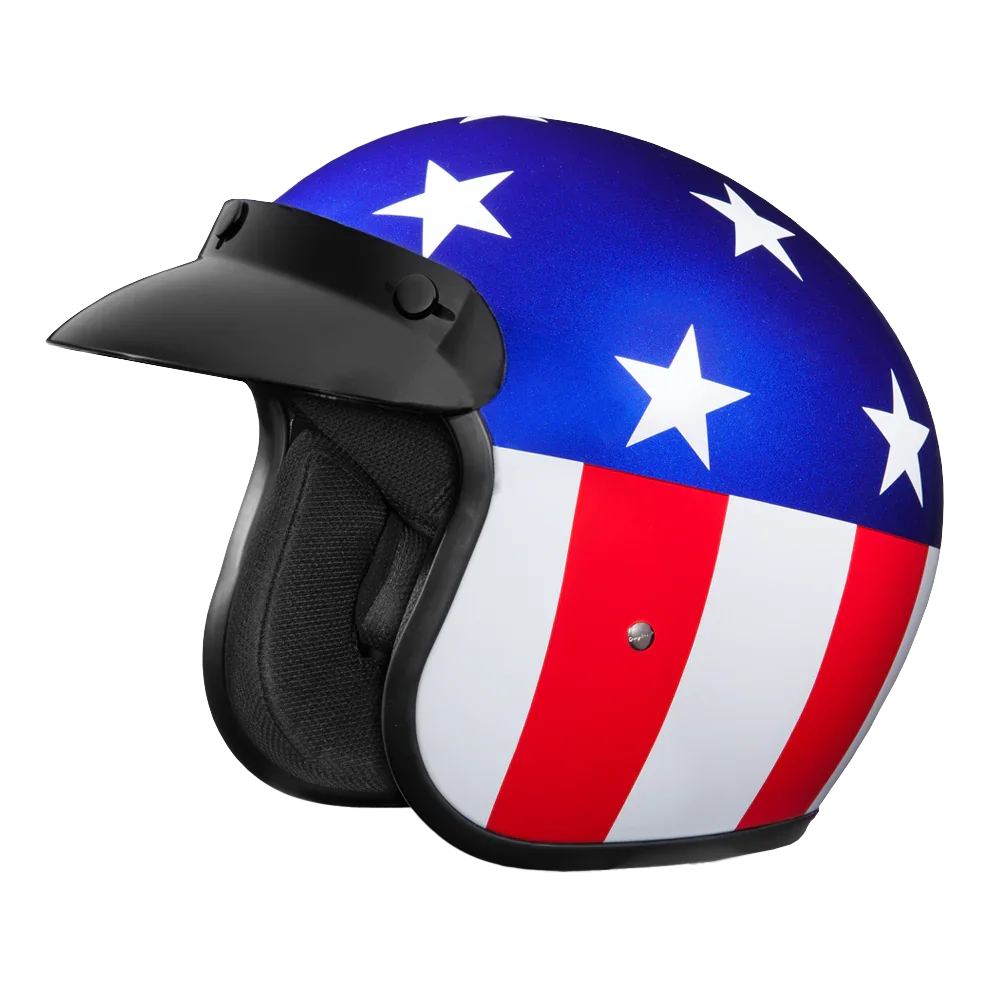 Daytona Helmets DOT Approved Daytona Cruiser Open Face Motorcycle Helmet - Men, Women & Youth - With Visor & Graphics - W/ Captain America