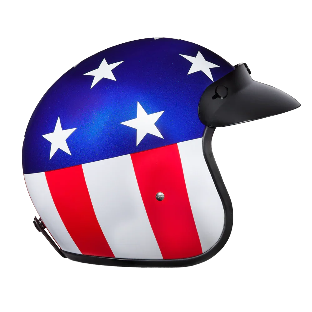 Daytona Helmets DOT Approved Daytona Cruiser Open Face Motorcycle Helmet - Men, Women & Youth - With Visor & Graphics - W/ Captain America