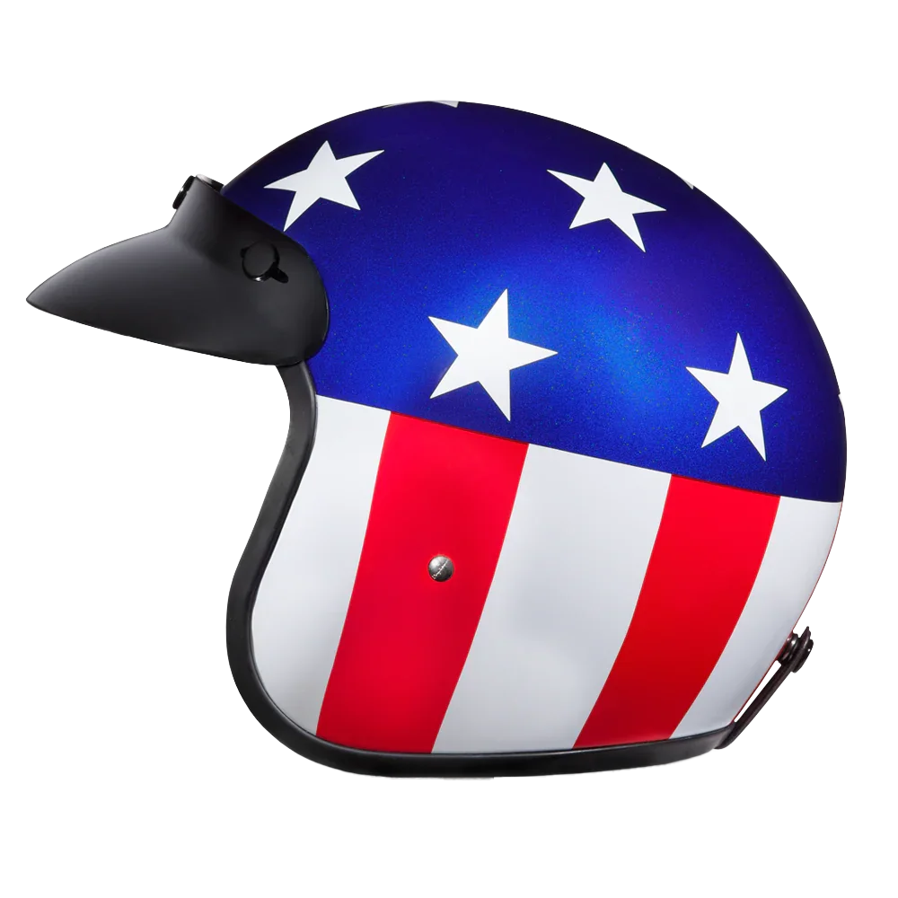 Daytona Helmets DOT Approved Daytona Cruiser Open Face Motorcycle Helmet - Men, Women & Youth - With Visor & Graphics - W/ Captain America