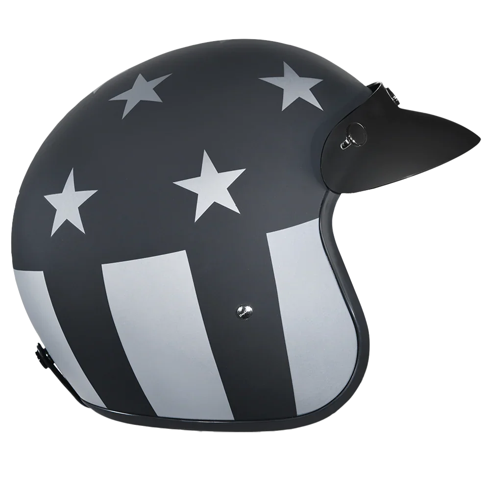 Daytona Helmets DOT Approved Daytona Cruiser Open Face Motorcycle Helmet - Men, Women & Youth - With Visor & Graphics - W/ Captain America Stealth