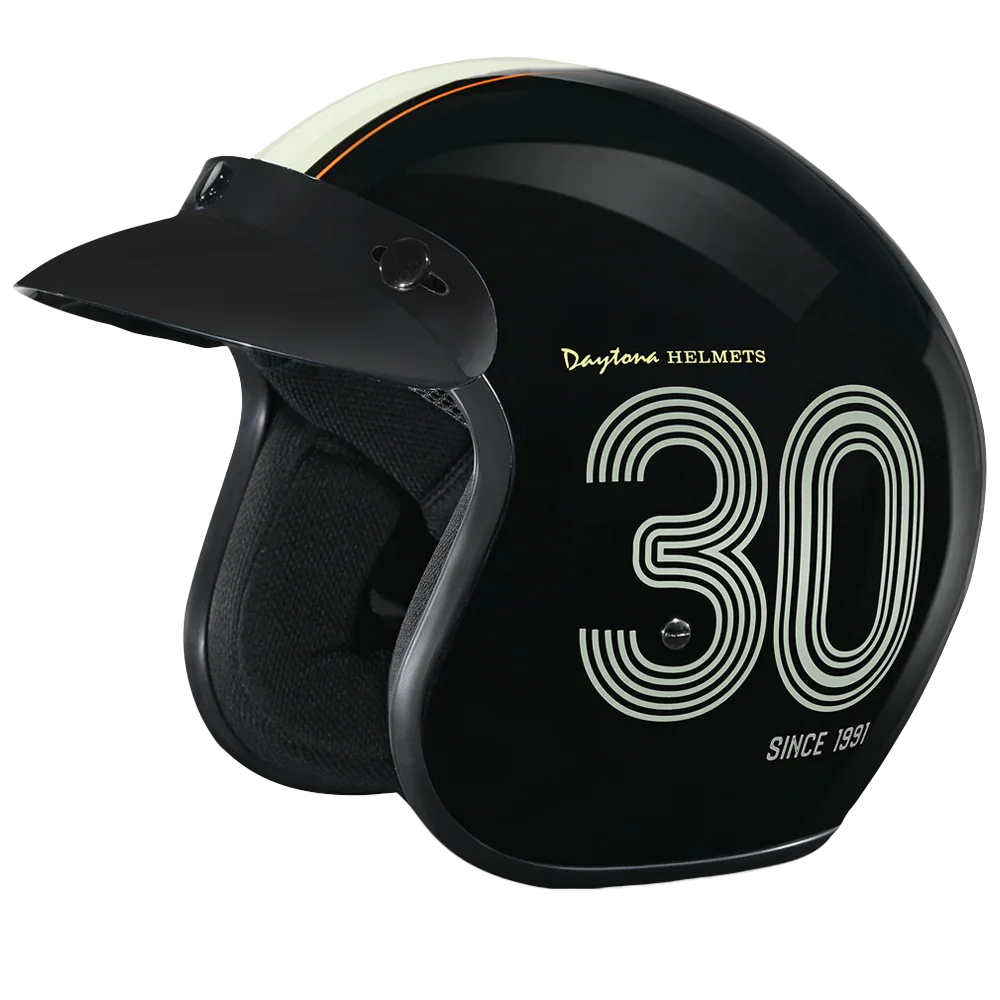 Daytona Helmets DOT Approved Daytona Cruiser Open Face Motorcycle Helmet - Men, Women & Youth - With Visor & Graphics - W/ Daytona 30th