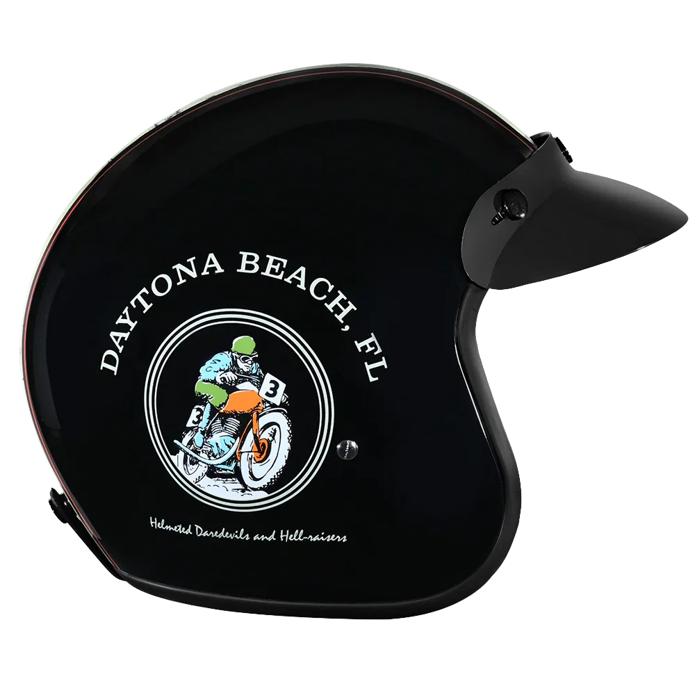 Daytona Helmets DOT Approved Daytona Cruiser Open Face Motorcycle Helmet - Men, Women & Youth - With Visor & Graphics - W/ Daytona 30th