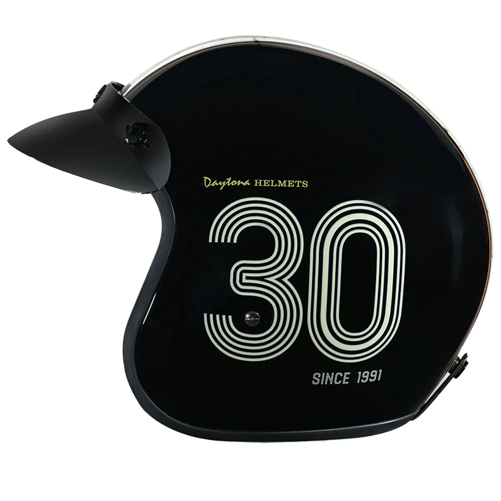 Daytona Helmets DOT Approved Daytona Cruiser Open Face Motorcycle Helmet - Men, Women & Youth - With Visor & Graphics - W/ Daytona 30th