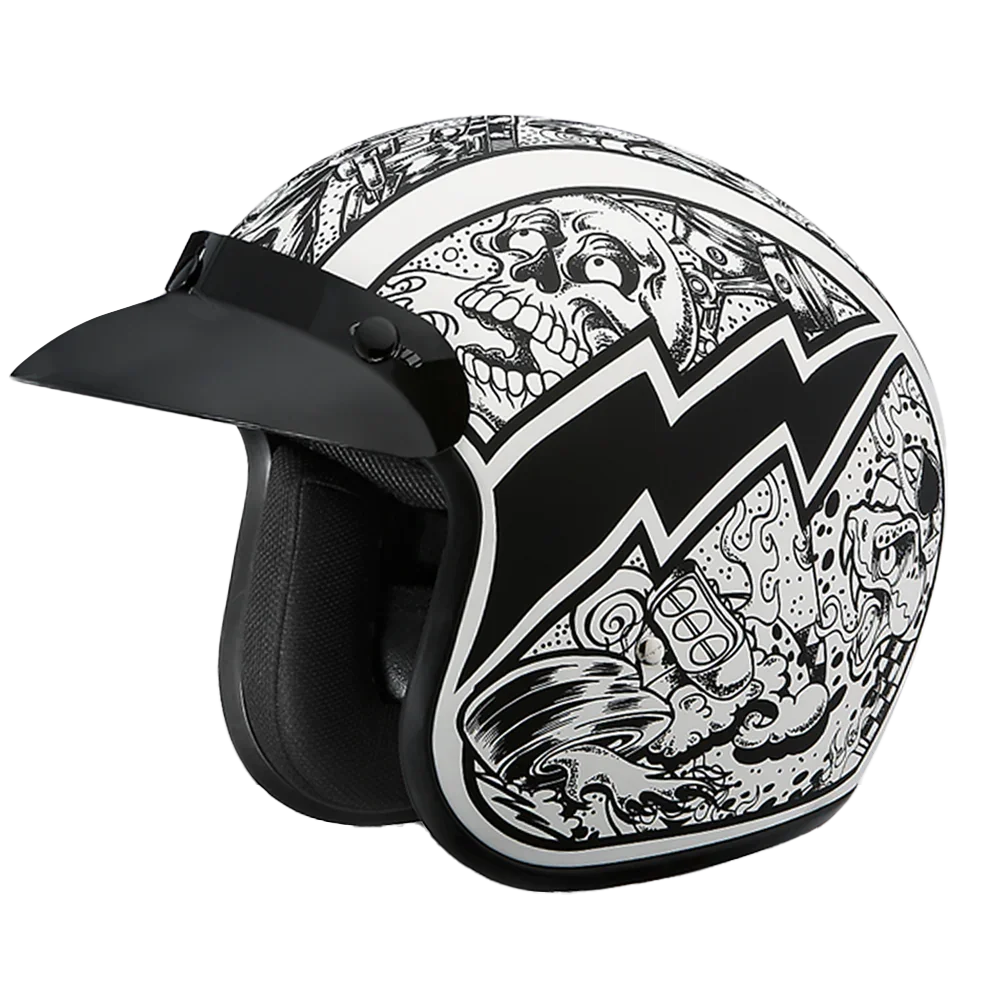 Daytona Helmets DOT Approved Daytona Cruiser Open Face Motorcycle Helmet - Men, Women & Youth - With Visor & Graphics - W/ Graffiti