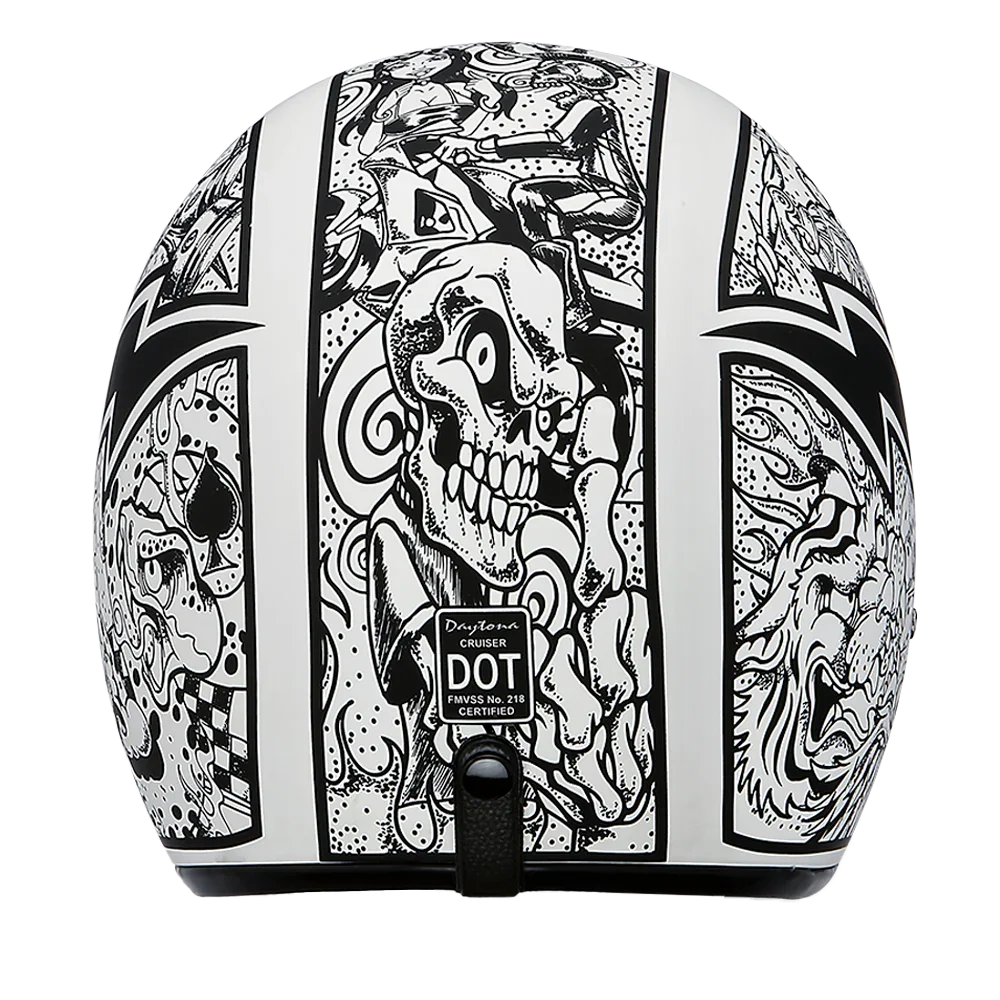 Daytona Helmets DOT Approved Daytona Cruiser Open Face Motorcycle Helmet - Men, Women & Youth - With Visor & Graphics - W/ Graffiti