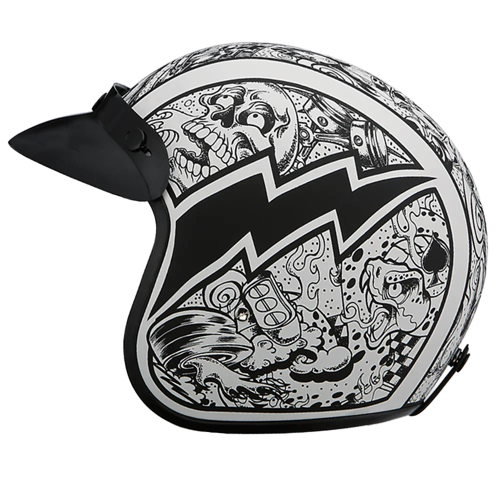 Daytona Helmets DOT Approved Daytona Cruiser Open Face Motorcycle Helmet - Men, Women & Youth - With Visor & Graphics - W/ Graffiti