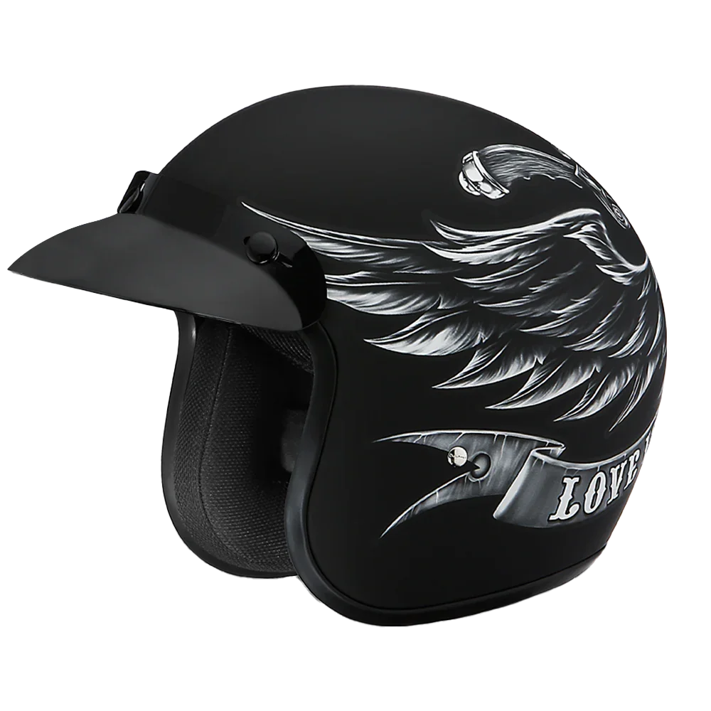 Daytona Helmets DOT Approved Daytona Cruiser Open Face Motorcycle Helmet - Men, Women & Youth - With Visor & Graphics - W/ Love It
