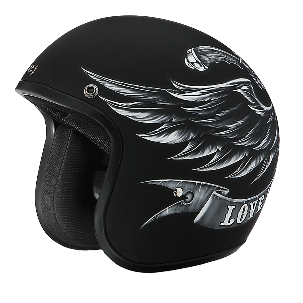 Daytona Helmets DOT Approved Daytona Cruiser Open Face Motorcycle Helmet - Men, Women & Youth - With Visor & Graphics - W/ Love It