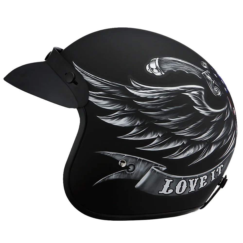Daytona Helmets DOT Approved Daytona Cruiser Open Face Motorcycle Helmet - Men, Women & Youth - With Visor & Graphics - W/ Love It