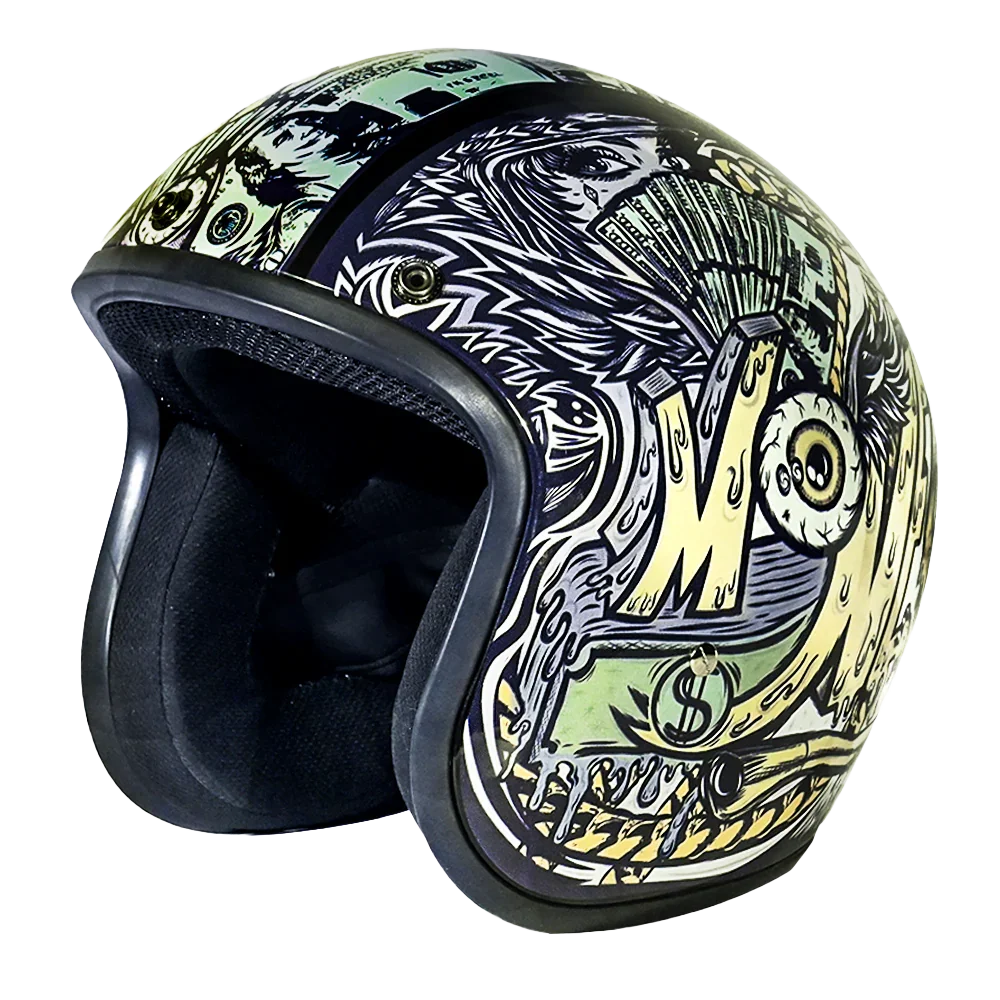 Daytona Helmets DOT Approved Daytona Cruiser Open Face Motorcycle Helmet - Men, Women & Youth - With Visor & Graphics - W/ Money