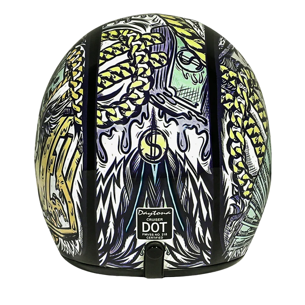 Daytona Helmets DOT Approved Daytona Cruiser Open Face Motorcycle Helmet - Men, Women & Youth - With Visor & Graphics - W/ Money