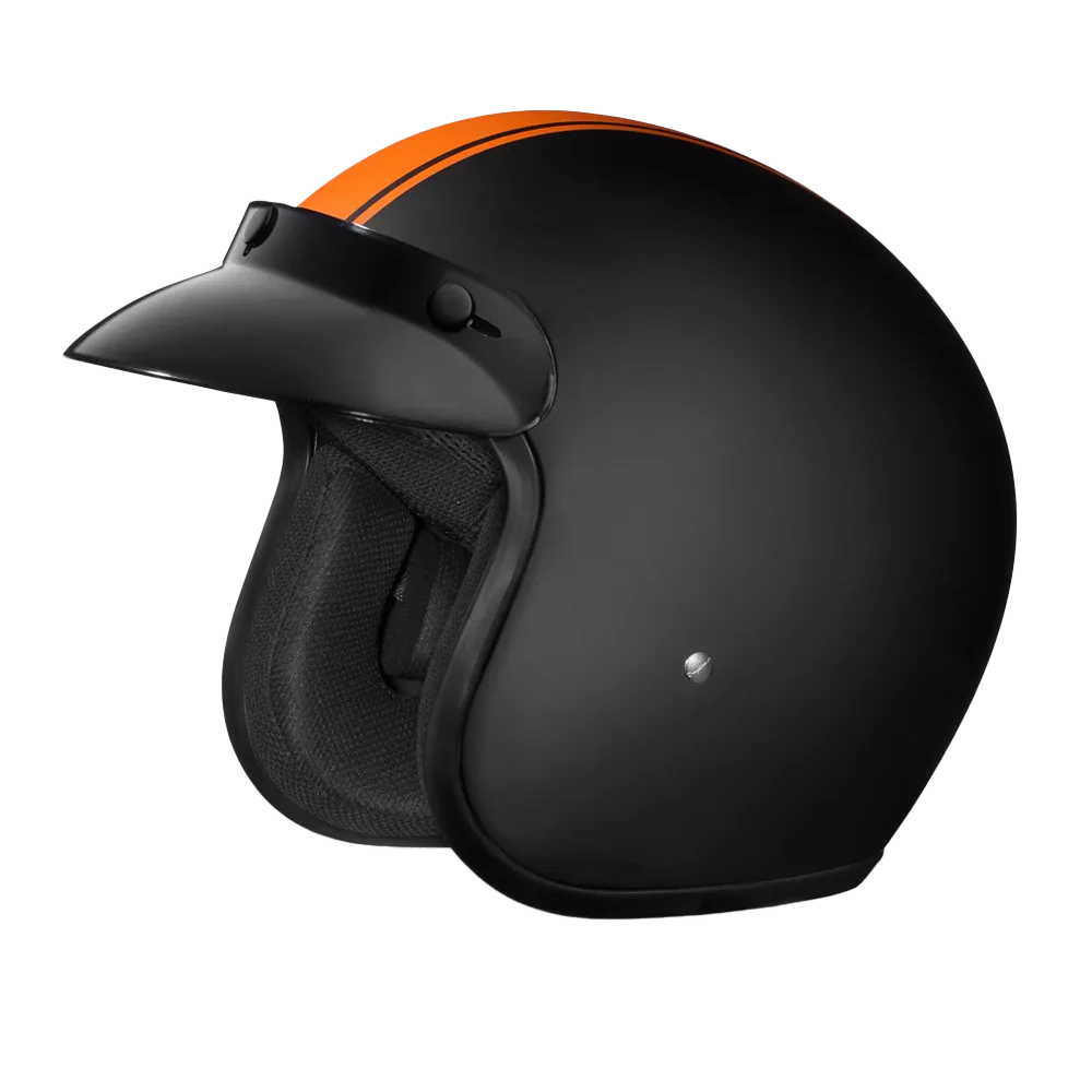 Daytona Helmets DOT Approved Daytona Cruiser Open Face Motorcycle Helmet - Men, Women & Youth - With Visor & Graphics - W/ Orange Pin Stripe