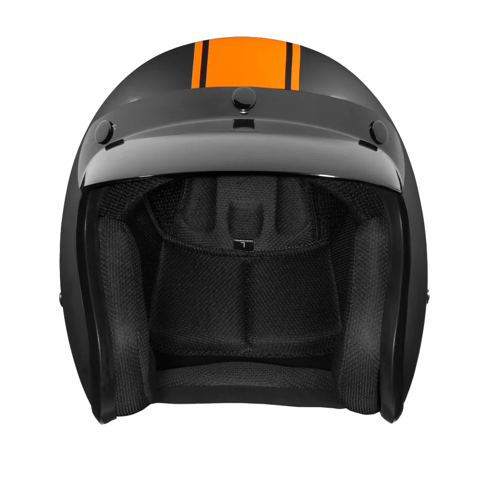 Daytona Helmets DOT Approved Daytona Cruiser Open Face Motorcycle Helmet - Men, Women & Youth - With Visor & Graphics - W/ Orange Pin Stripe