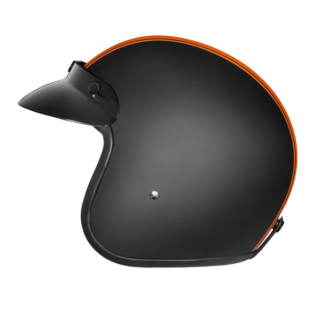 Daytona Helmets DOT Approved Daytona Cruiser Open Face Motorcycle Helmet - Men, Women & Youth - With Visor & Graphics - W/ Orange Pin Stripe