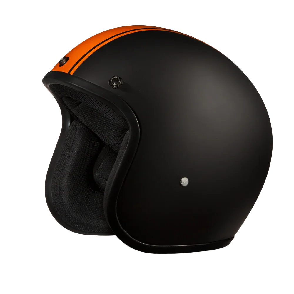 Daytona Helmets DOT Approved Daytona Cruiser Open Face Motorcycle Helmet - Men, Women & Youth - With Visor & Graphics - W/ Orange Pin Stripe