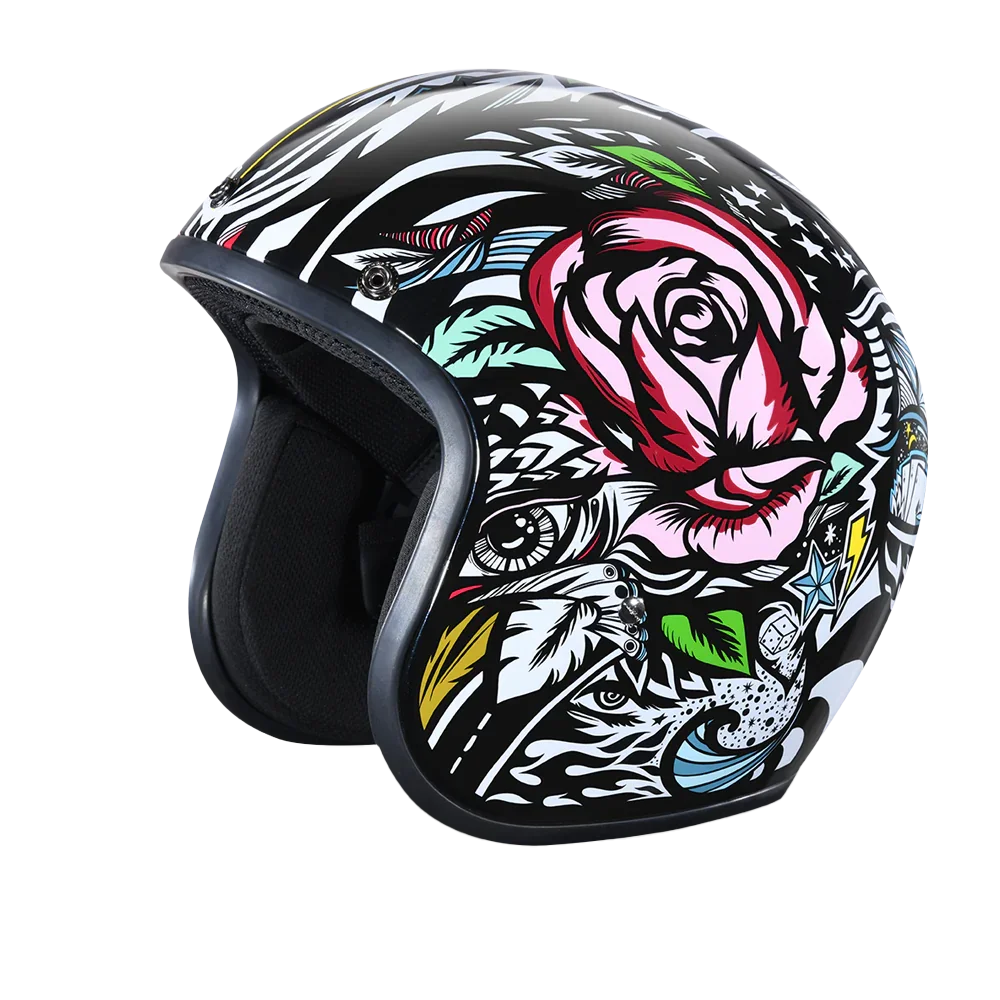Daytona Helmets DOT Approved Daytona Cruiser Open Face Motorcycle Helmet - Men, Women & Youth - With Visor & Graphics - W/ Tribal