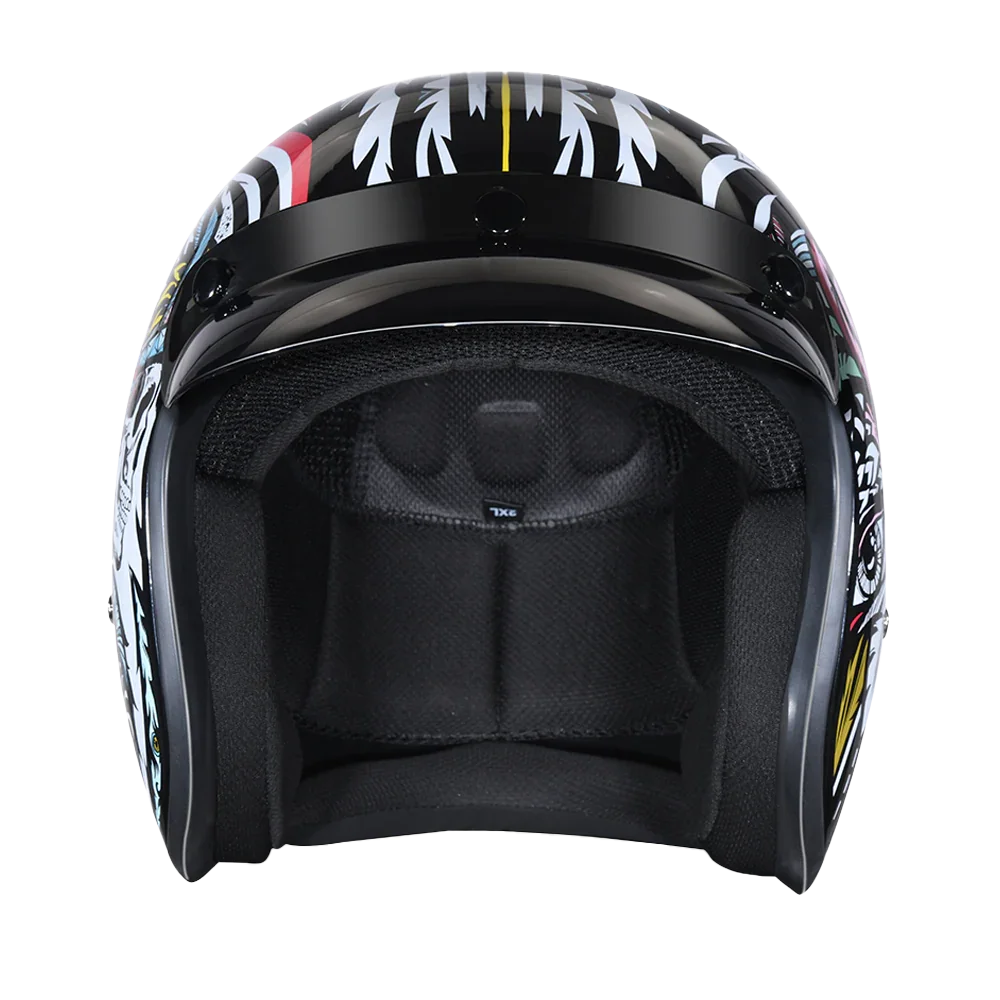 Daytona Helmets DOT Approved Daytona Cruiser Open Face Motorcycle Helmet - Men, Women & Youth - With Visor & Graphics - W/ Tribal