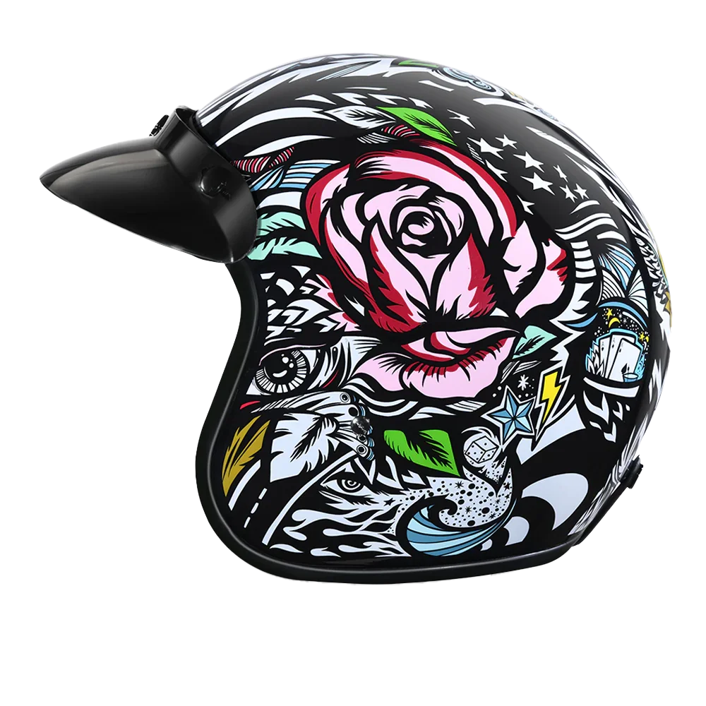 Daytona Helmets DOT Approved Daytona Cruiser Open Face Motorcycle Helmet - Men, Women & Youth - With Visor & Graphics - W/ Tribal