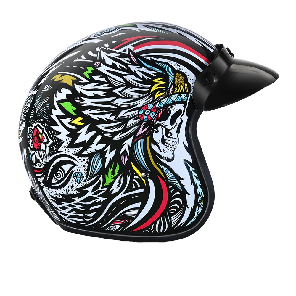 Daytona Helmets DOT Approved Daytona Cruiser Open Face Motorcycle Helmet - Men, Women & Youth - With Visor & Graphics - W/ Tribal