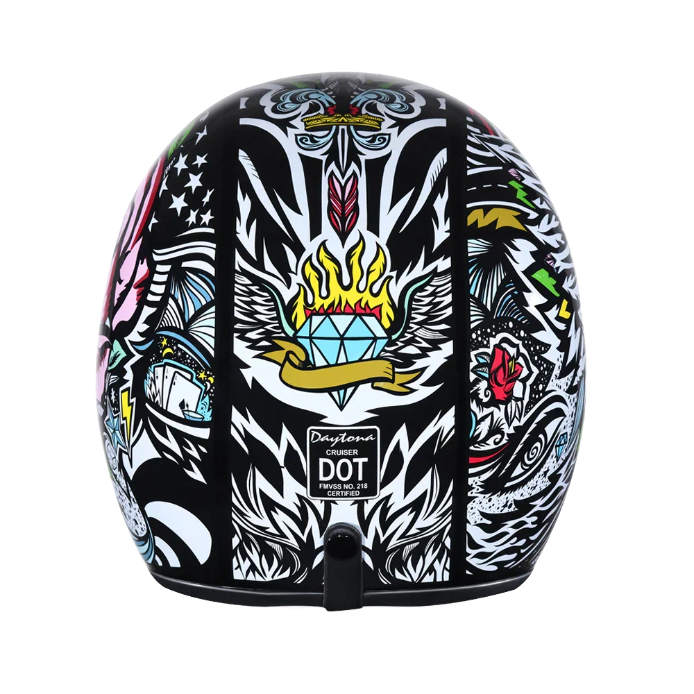 Daytona Helmets DOT Approved Daytona Cruiser Open Face Motorcycle Helmet - Men, Women & Youth - With Visor & Graphics - W/ Tribal