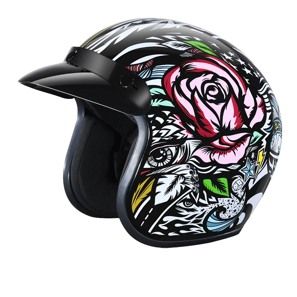 Daytona Helmets DOT Approved Daytona Cruiser Open Face Motorcycle Helmet - Men, Women & Youth - With Visor & Graphics - W/ Tribal