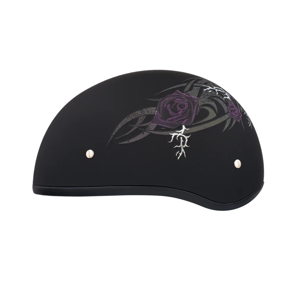 Daytona Helmets DOT Approved Daytona Motorcycle Half Face Helmet - Skull Cap Graphics for Men & Women, Scooters, ATVs, UTVs & Choppers - W/ Purple Rose
