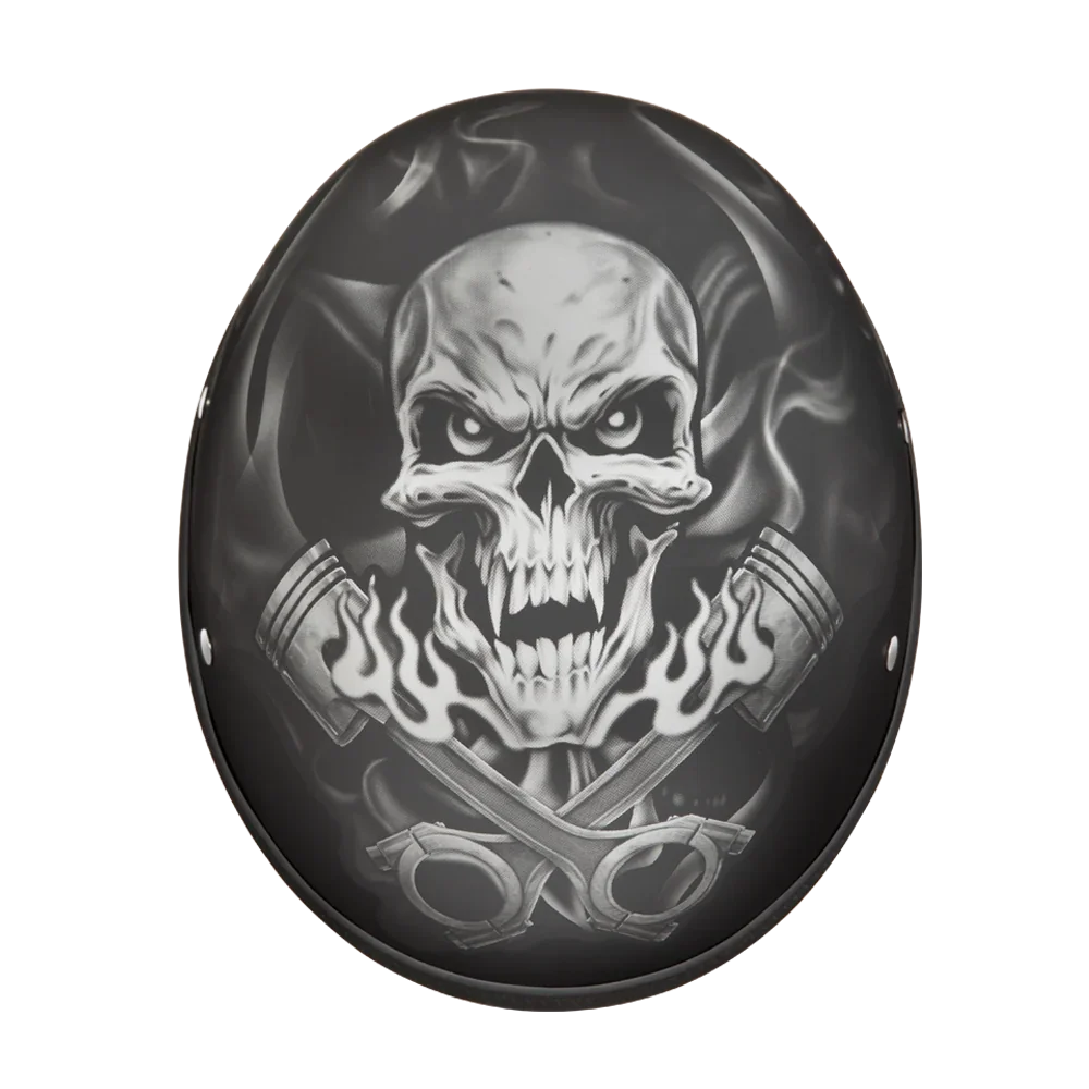 Daytona Helmets DOT Approved Daytona Motorcycle Half Face Helmet - Skull Cap Graphics for Men & Women, Scooters, ATVs, UTVs & Choppers - W/  Pistons Skull