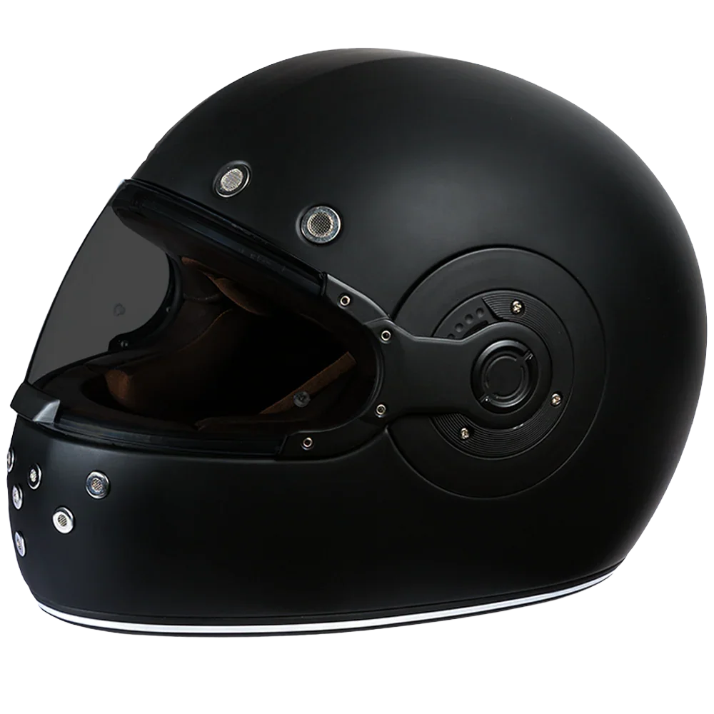 Daytona Retro Full Face Motorcycle Helmet: Vintage Style - Dull Black W/ Dull Black Accents