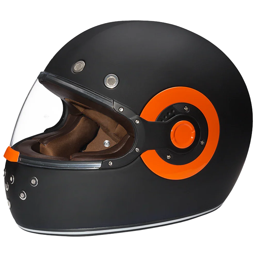 Daytona Retro Full Face Helmet – Dull Black W/ Orange Acc