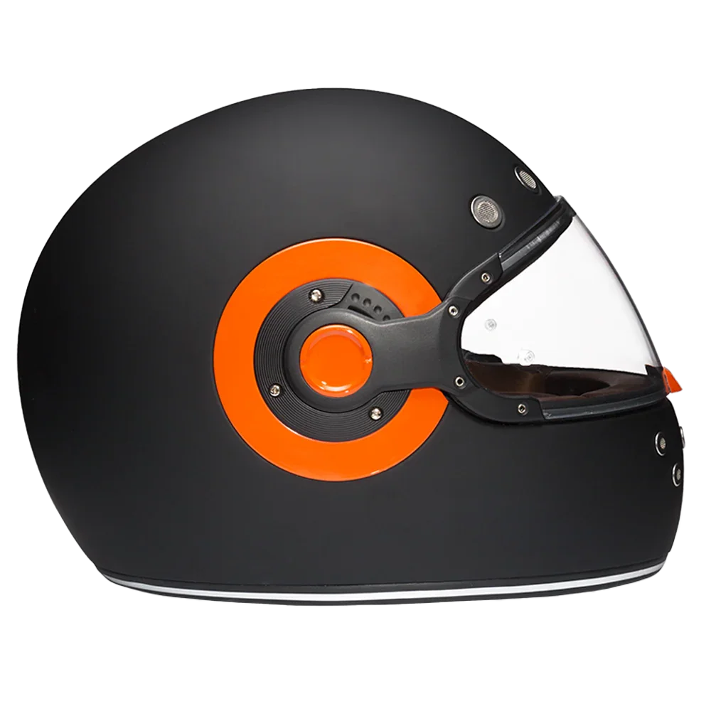 Daytona Helmets DOT Daytona Retro Full Face Motorcycle Helmet: Vintage Style for Men, Women, & Youth - Dull Black W/ Orange Accents