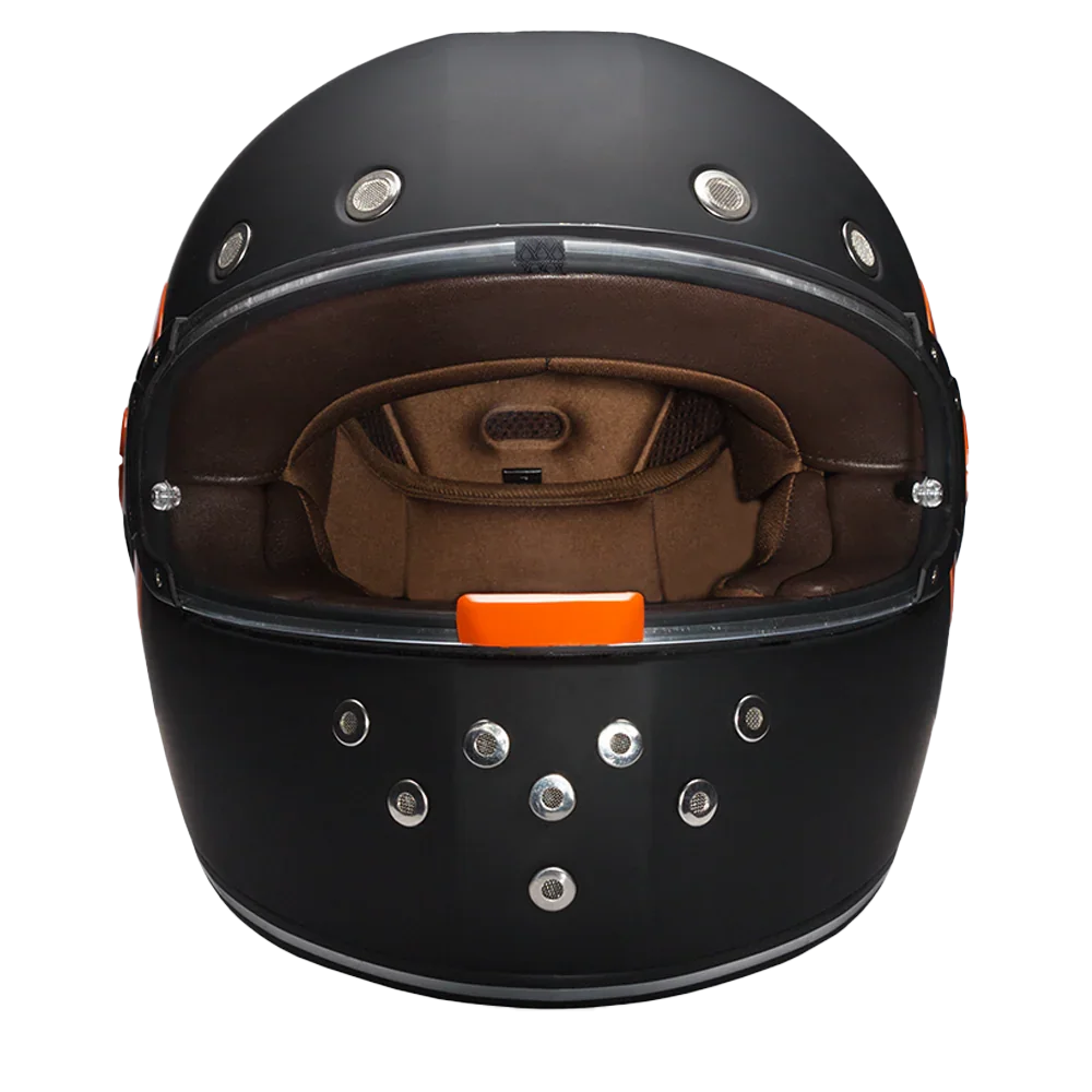 Daytona Helmets DOT Daytona Retro Full Face Motorcycle Helmet: Vintage Style for Men, Women, & Youth - Dull Black W/ Orange Accents