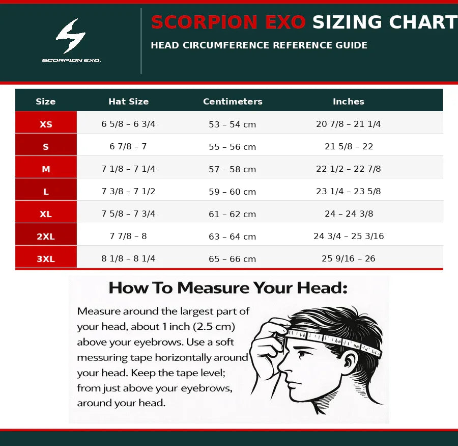 helmet size chart scorpion Scorpion EXO Ryzer Full-face Helmet Evolution – The Helmet Shop
